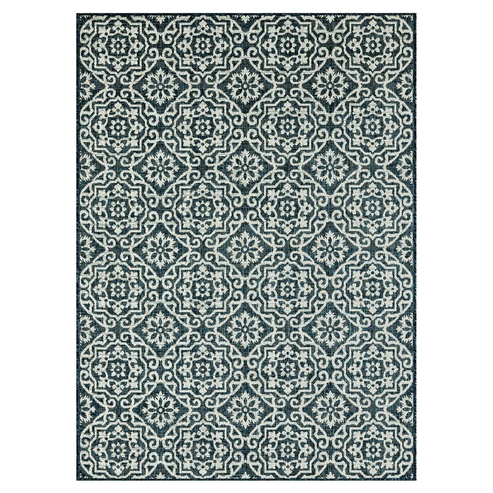 NICOLE MILLER NEW YORK Patio Country Danica Geometric Indoor/Outdoor Area Rug, Blue/White