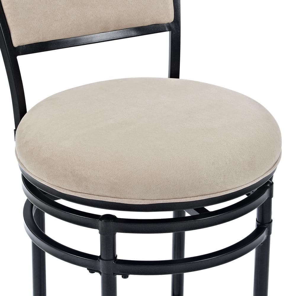 Rachel Swivel Barstool Black with Cushion White - Crosley: Metal Frame, Padded Back, 30" Fixed Height