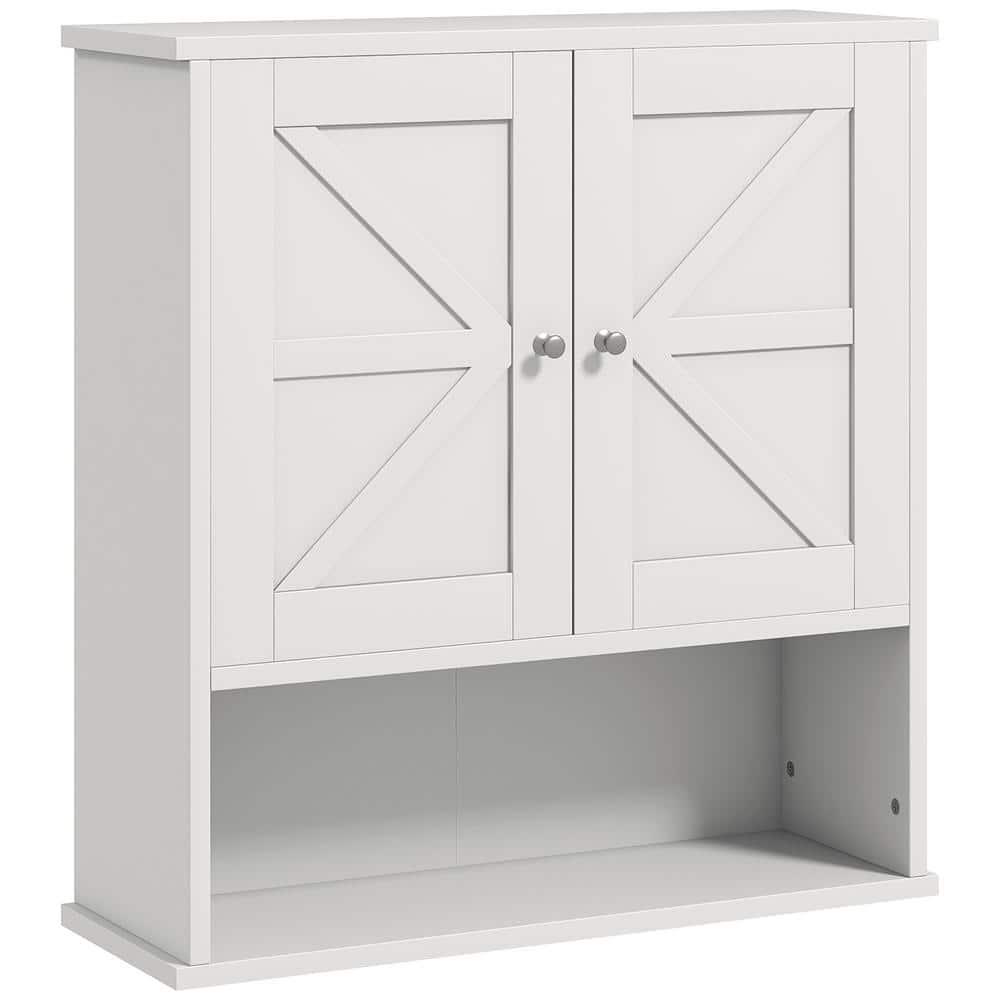 kleankin Bathroom Wall Cabinet, Farmhouse Medicine Cabinet with Open Shelf & Adjustable Shelf, Storage Cupboard for Laundry Room, White