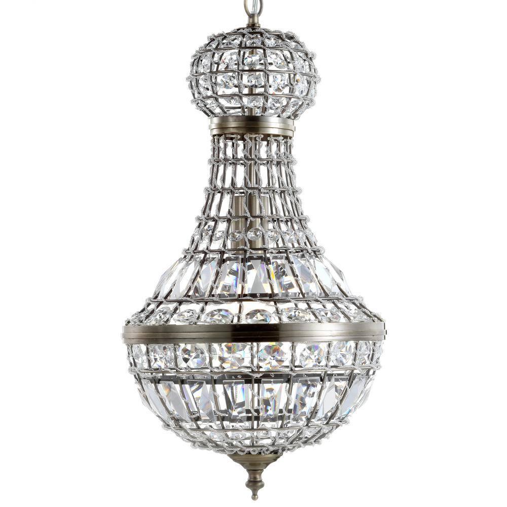 Regina 10" Crystal/Metal Empire LED Pendant, Antique Brass