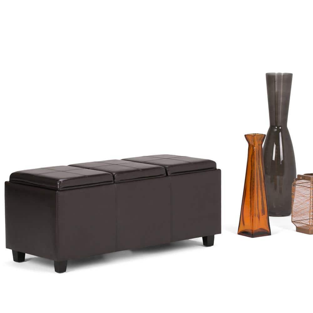 Simpli Home Avalon Extra Large Storage Ottoman with 3 Serving Trays
