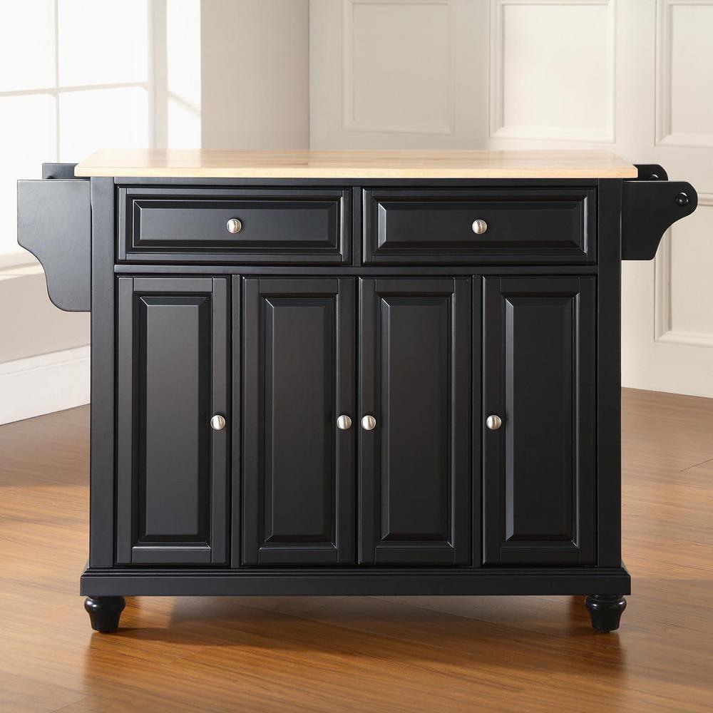 Crosley Furniture Cambridge Natural Wood Top Kitchen Island in Black