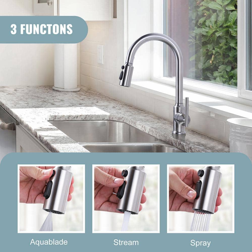 3 Functions Kitchen Faucet Spray Head Replacement with 9 Adapter Kits in Brushed Nickel