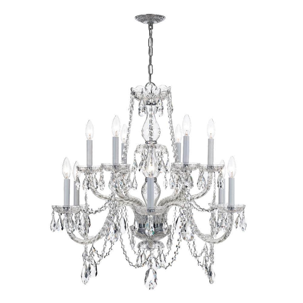 Crystorama Traditional Crystal 12 Light Italian Crystal Chrome Chandelier - 31'' W x 26'' H