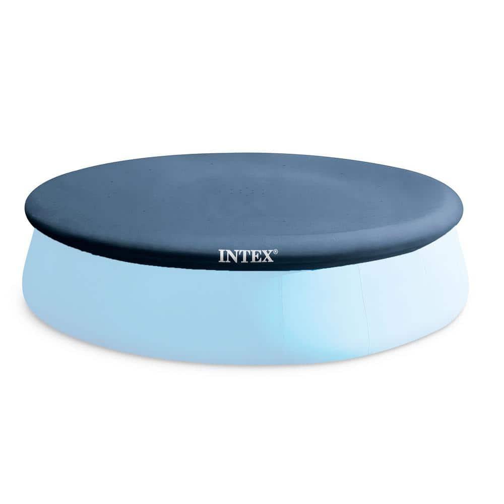 Intex 12 Foot x 30 Inch Round Metal Frame Above Ground Outdoor Swimming Pool Set with Filter Pump and Easy Set Round Vinyl Pool Cover, Blue