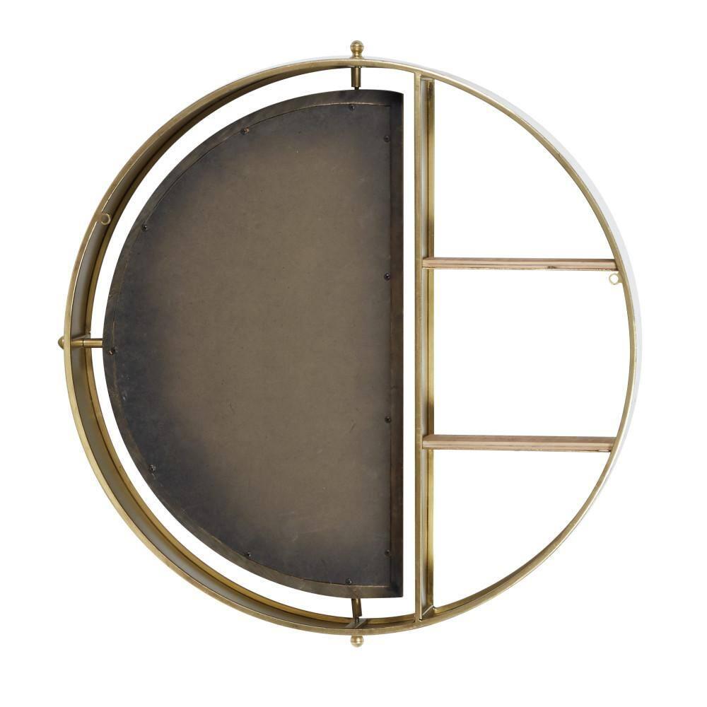 DecMode 28" x 5" 2-Tier Gold Wall Shelf with Half Moon Shaped Mirror