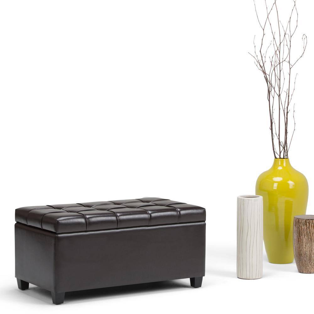 Simpli Home Sienna 33"W Upholstered Storage Ottoman Bench with Lift-Up Tufted Top