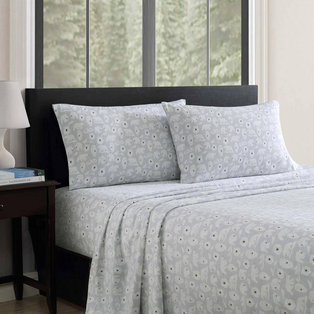 Eddie Bauer Explorer Bears Grey 100% Cotton Flannel Full Sheet Set