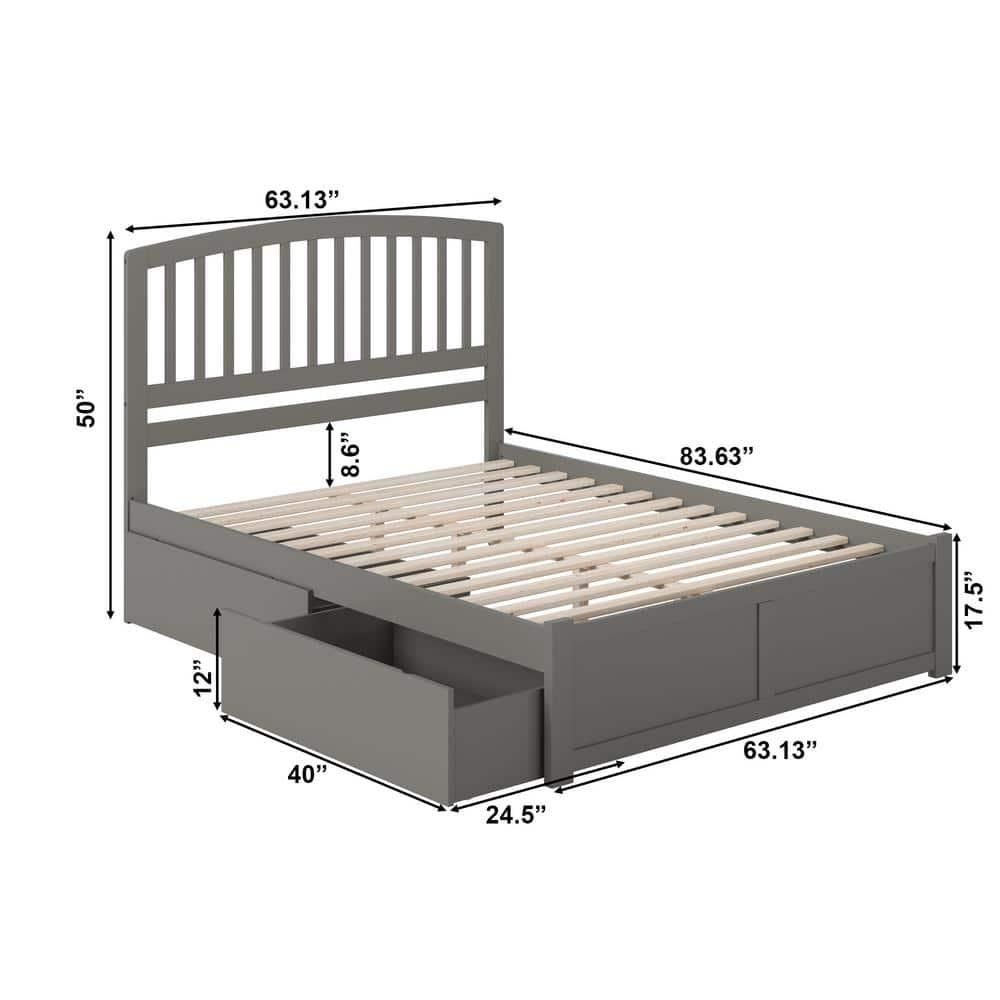 Richmond Queen Platform Bed with Flat Panel Foot Board and 2 Urban Bed Drawers in Grey