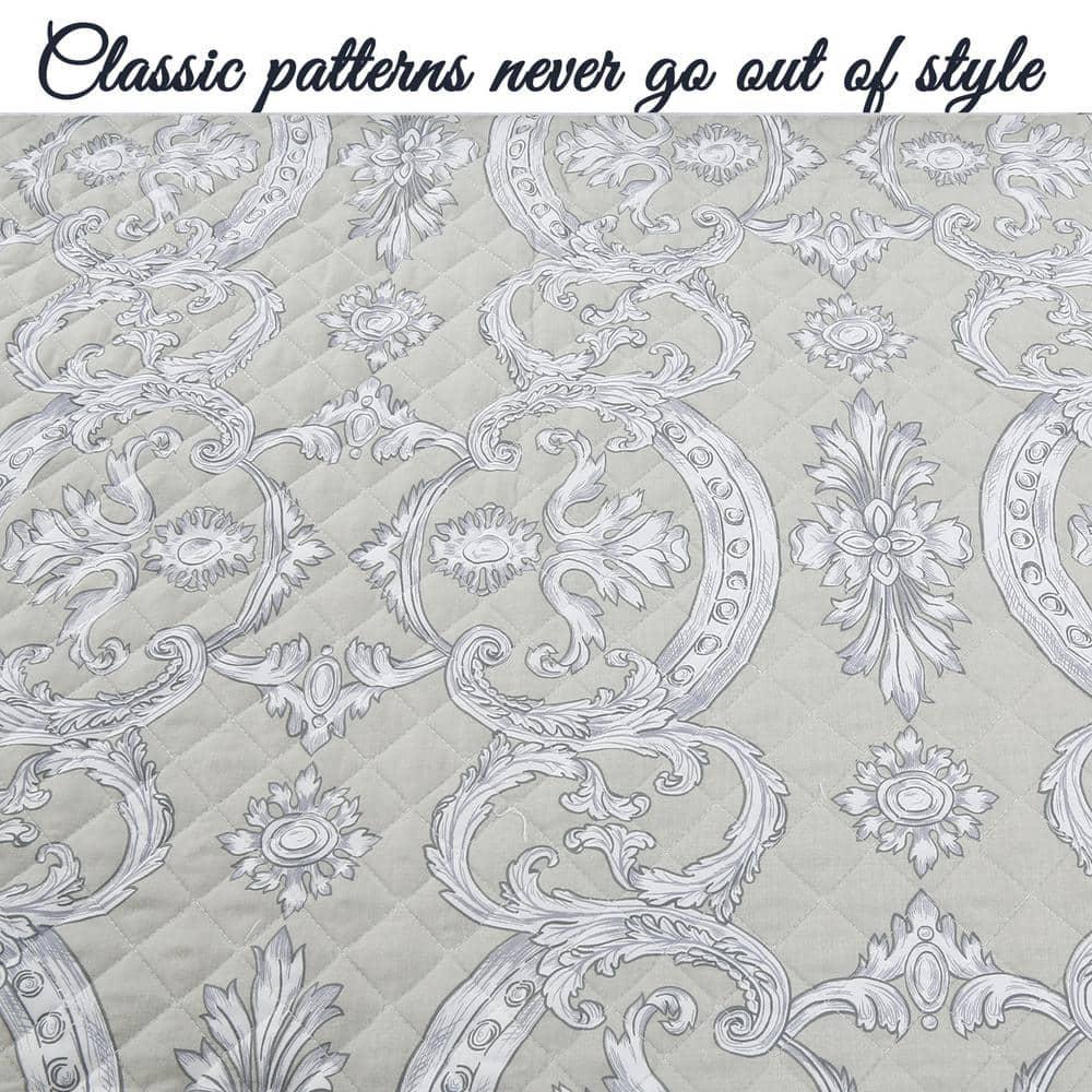 Cozy Line Home Fashion Gray Taupe Floral Majesty Medallion Geometric Shapes Quilt Set