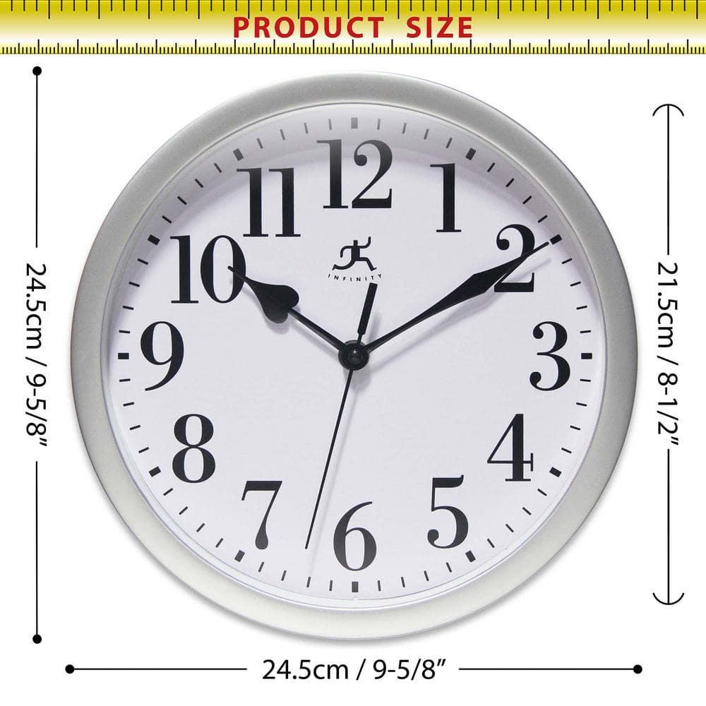 Infinity Instruments Classic Round Silver Traditional Wall Clock 9.625 Inch