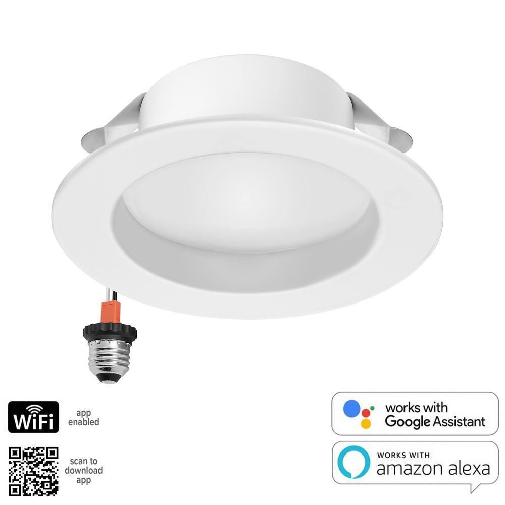 Luvoni 4 inch Smart Wifi LED Retrofit Downlight, 700 Lumens, Dimmable, Multi CCT 2700-6000K, E26 Adapter included, Compatible with Alexa/Google Home by Maxxima