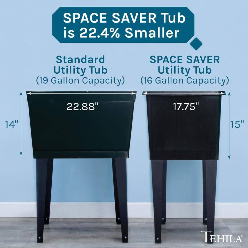 TEHILA Space Saver 16 Gallon Black Utility Sink with Black Steel Legs