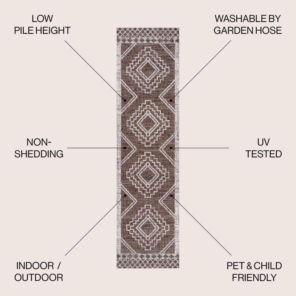 2'x10' Marokko Diamond Medallion Indoor/Outdoor Runner Rug, Brown/Beige - JONATHAN Y
