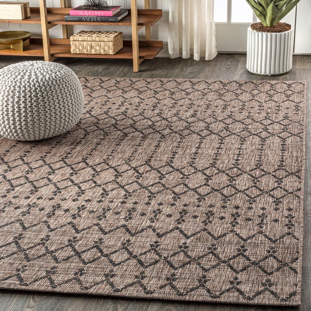 5'x8' Ourika Moroccan Geometric Textured Weave Indoor/Outdoor Area Rug, Natural/Black - JONATHAN Y