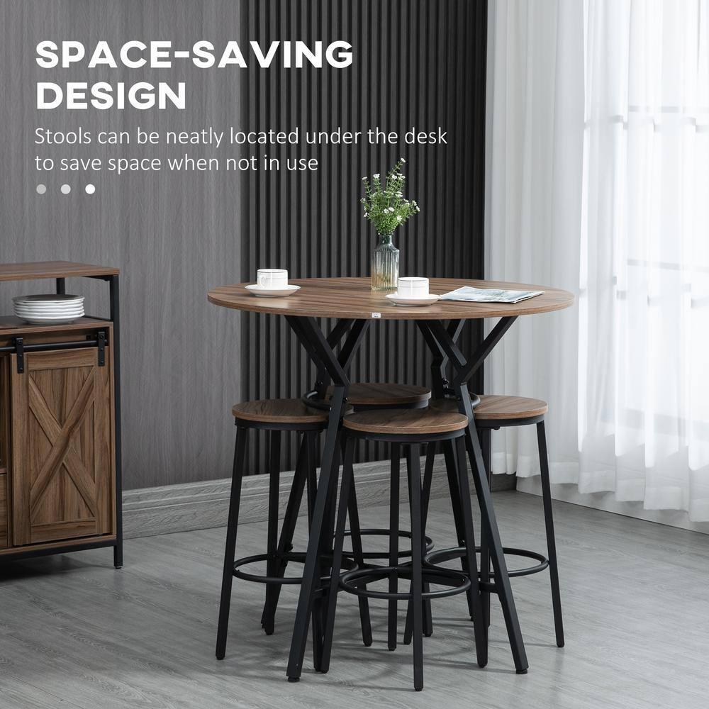 5-Piece Bar Table and Chairs Set, Space Saving Dining Table with 4 Stools