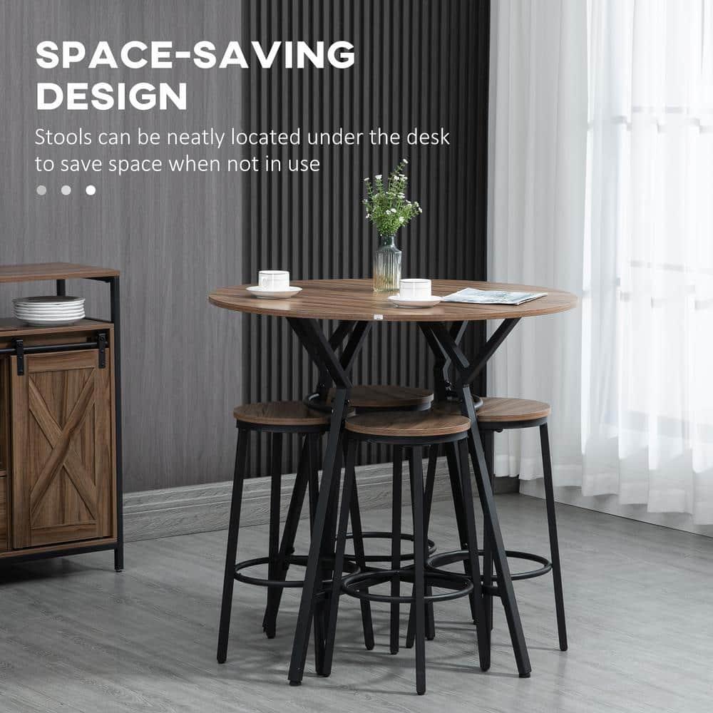 5-Piece Bar Table and Chairs Set, Space Saving Dining Table with 4 Stools