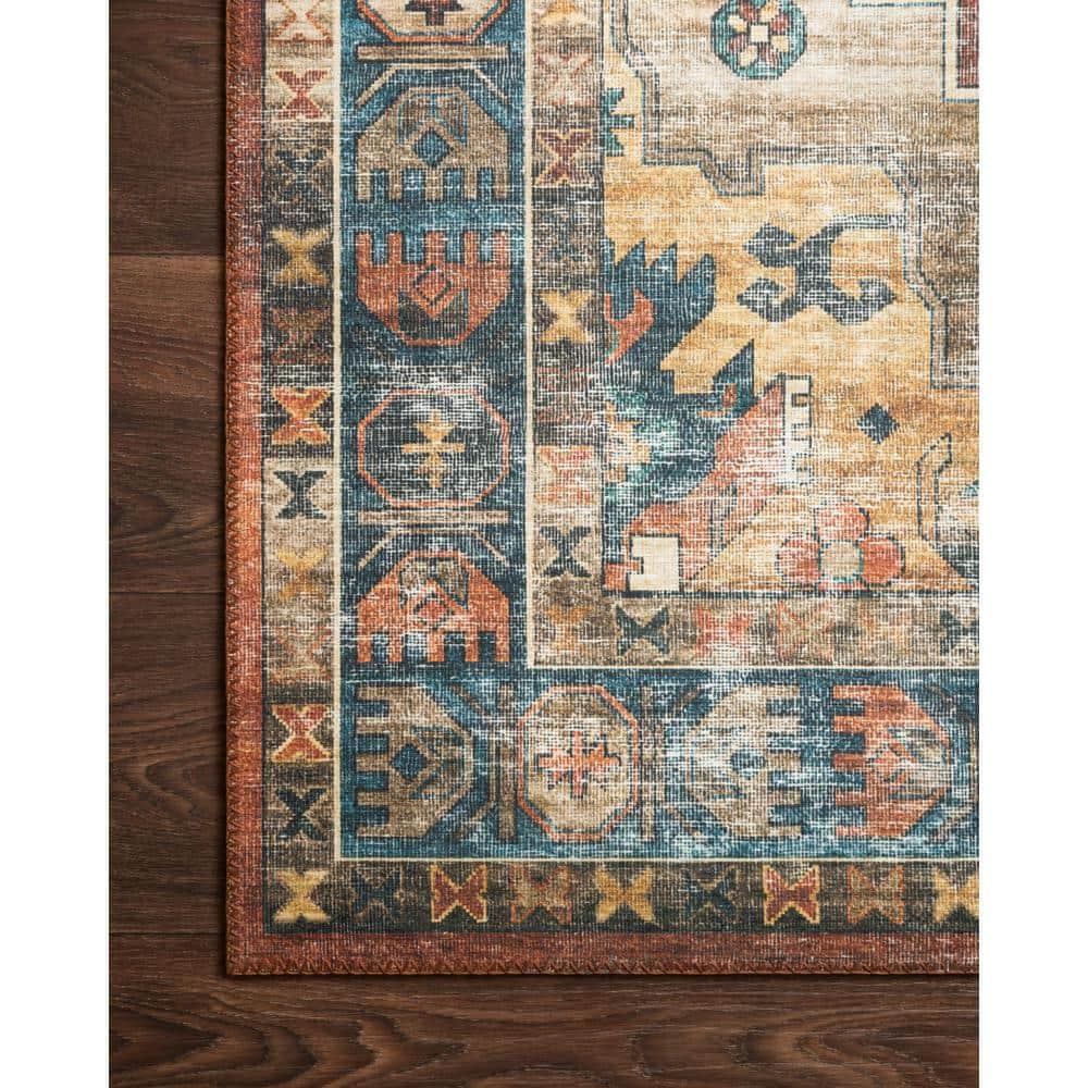Skye Rust/Blue 6' X 9' Printed Distressed Oriental Area Rug