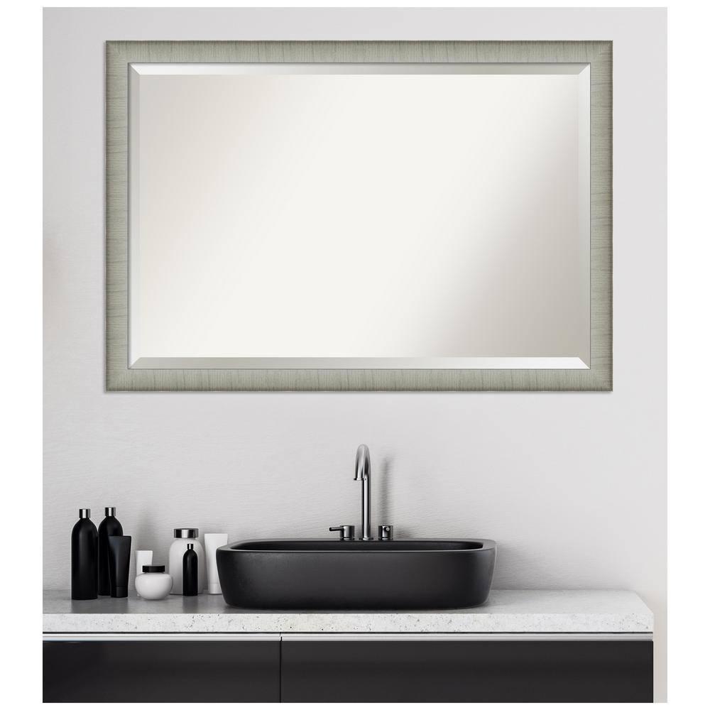 39" x 27" Elegant Brushed Framed Bathroom Vanity Wall Mirror Pewter - Amanti Art: Modern Rectangular Polystyrene Frame, No Assembly Required