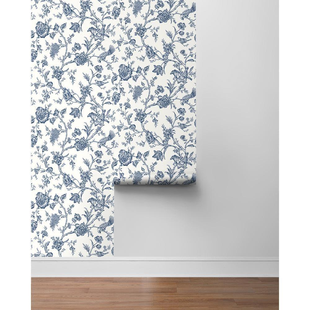 NextWall Navy Blue Jasmine Chinoiserie Peel and Stick Wallpaper