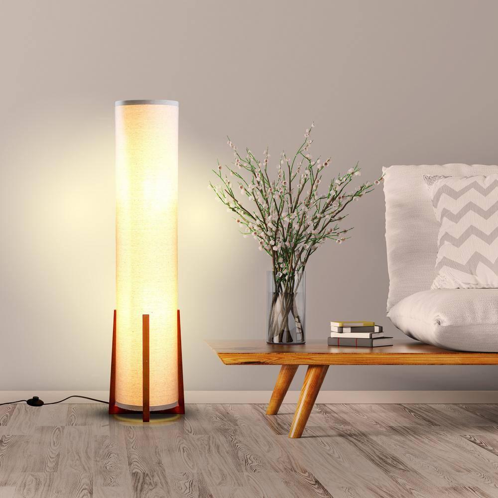 Parker 48 in. Farmhouse 2-Light LED Energy Efficient Floor Lamp with Beige Fabric Cylinder Shade