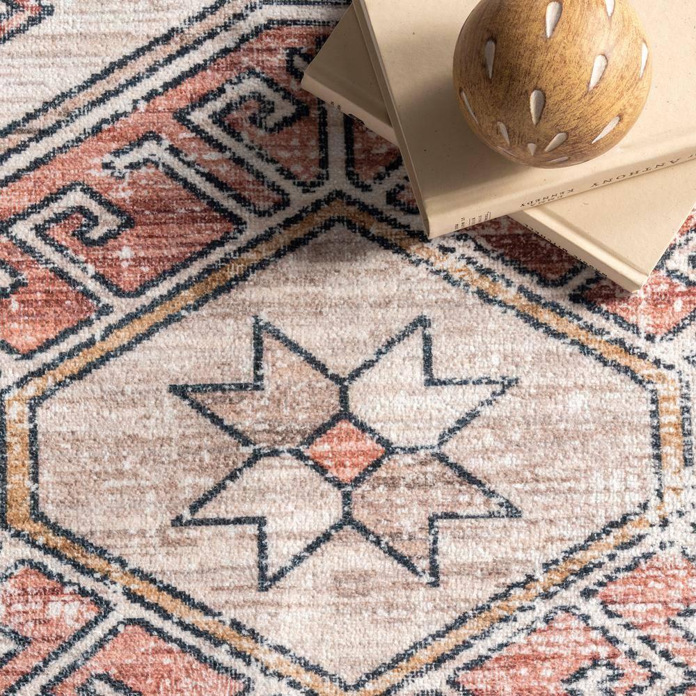 Nuloom Mae Medallion 2x3 Machine Washable Accent Indoor Area Rug for Living Room Bedroom Dining Room Entryway Kitchen, Peach/Ivory