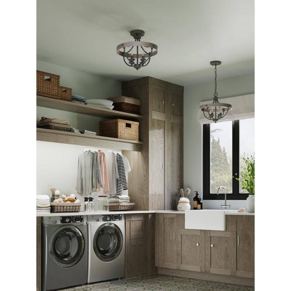 Progress Lighting Gulliver 4-Light Semi-Flush Graphite Ceiling Light, Wood Grained Texture