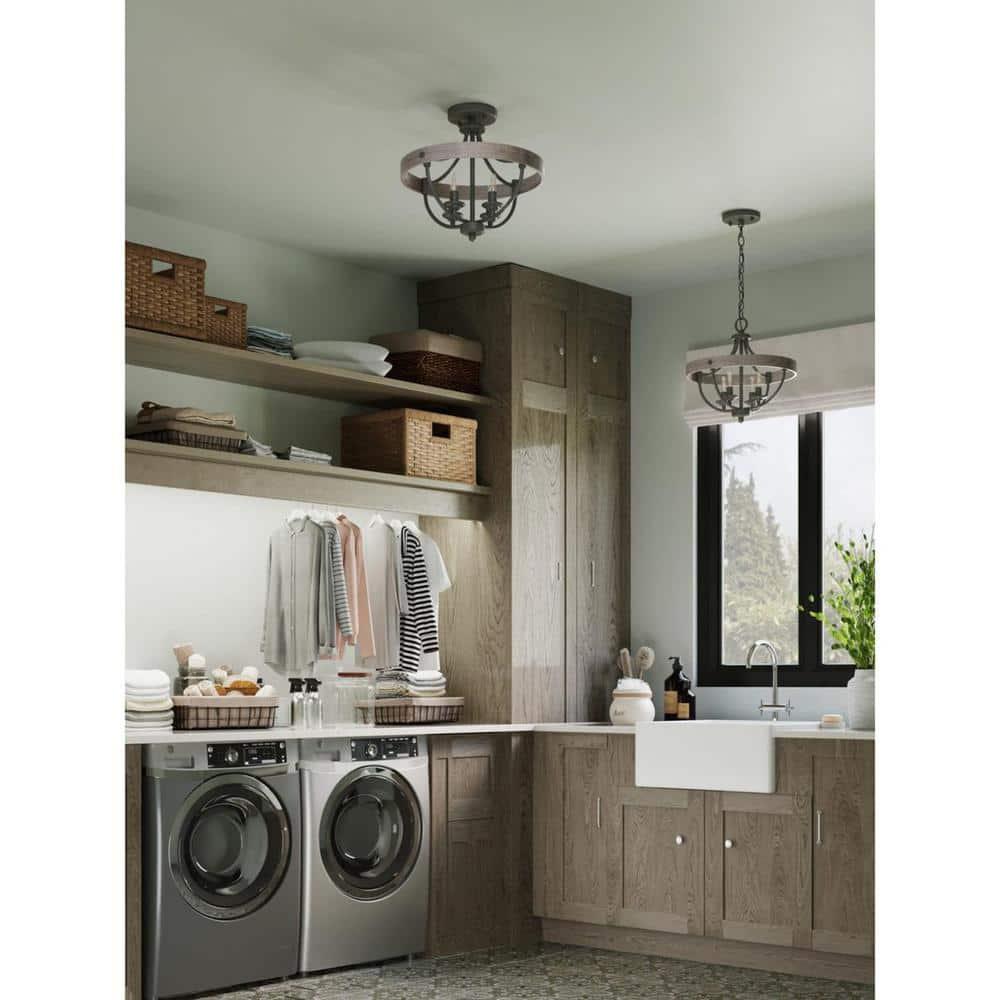 Progress Lighting Gulliver 4-Light Semi-Flush Graphite Ceiling Light, Wood Grained Texture
