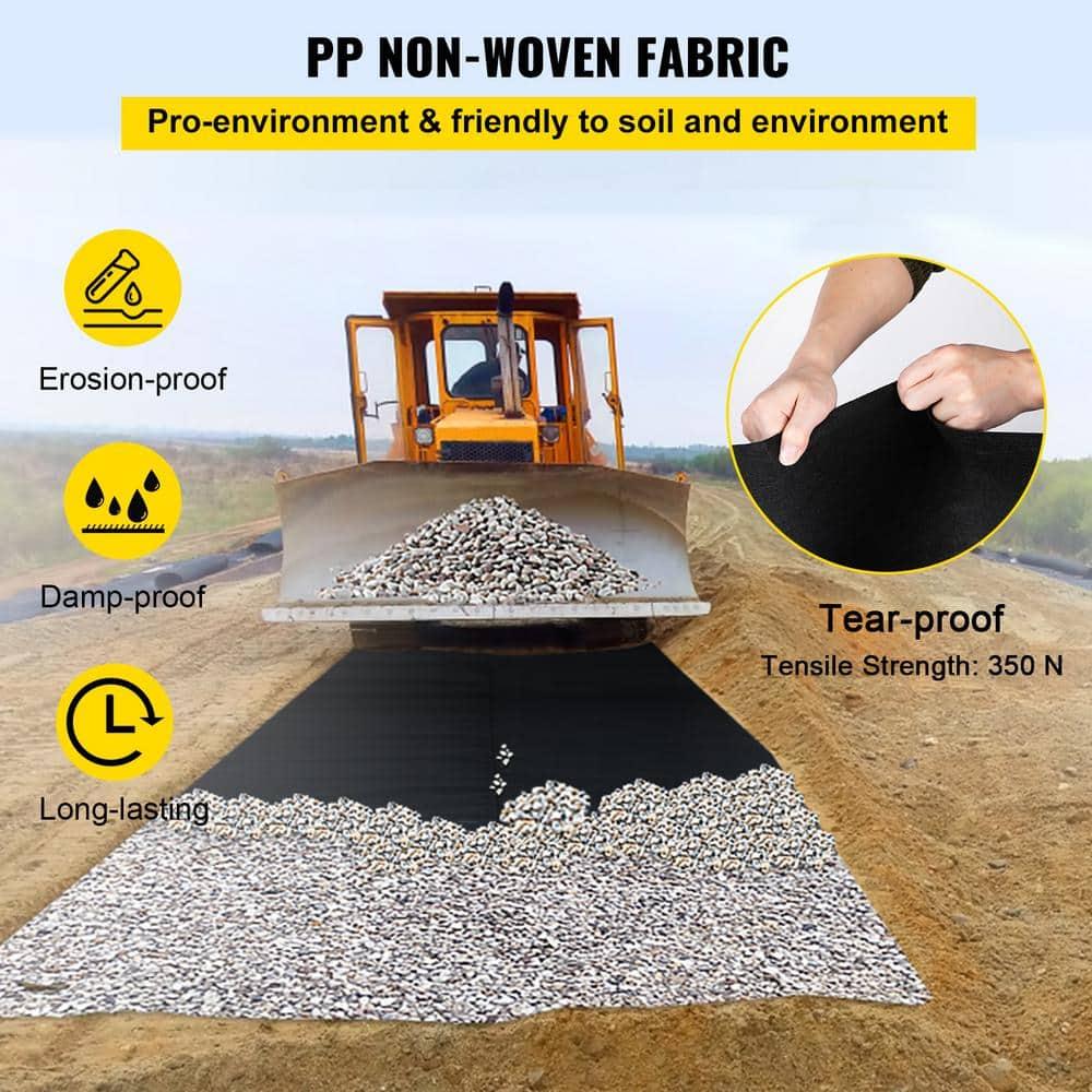 VEVOR 6FTx100FT Non-Woven Geotextile Heavy Duty 8oz Driveway Underlayment for Gravel, Ground Cover, Garden Weed Barrier, Drainage Fabric, Landscaping, Black