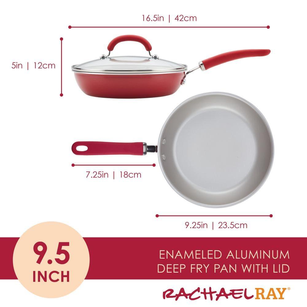 Rachael Ray Create Delicious Aluminum Nonstick Covered Deep Frying Pan, 9.5-Inch, Red Shimmer