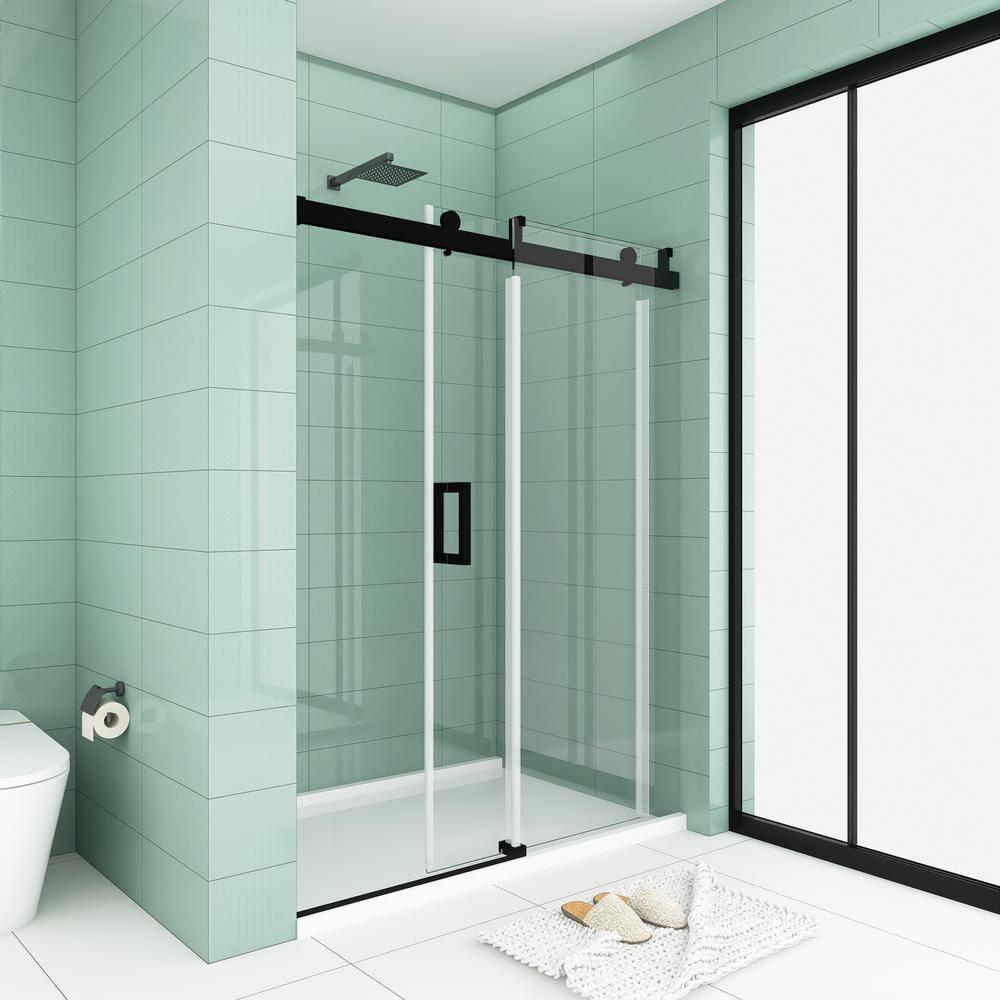 Staykiwi 60'' - W x 76'' H Single Sliding Door Frameless Shower Door with SKBTSD0160MB
