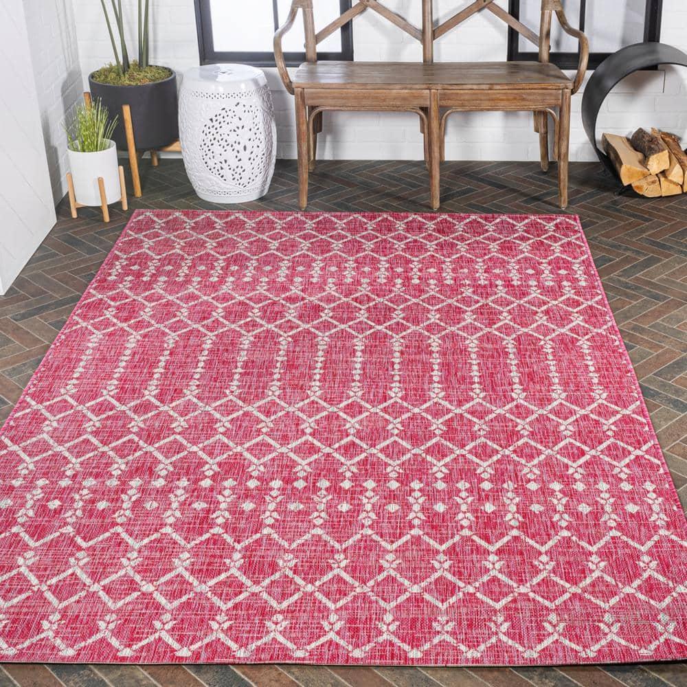 4' x 6' Ourika Moroccan Geometric Textured Weave Indoor/Outdoor Area Rug, Fuchsia/Light Gray - JONATHAN Y