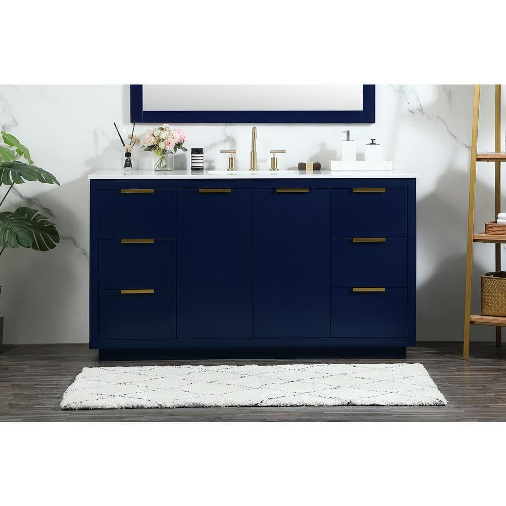 Elegant Decor Blake 60" Aluminum Alloy MDF Single Bathroom Vanity in Blue