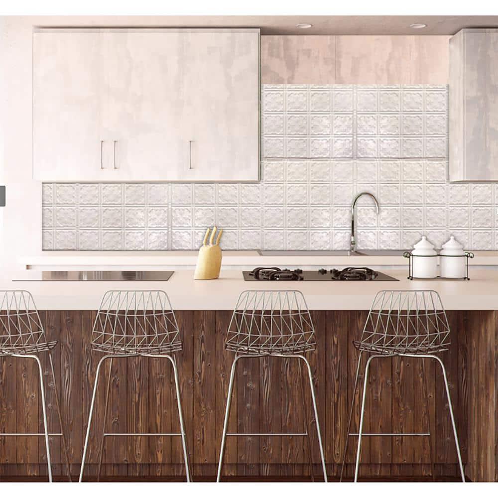 American Tin Ceilings Pattern #21 24 x 24 inch Metal Tin Tiles with Backsplash Kit (Set of 5)