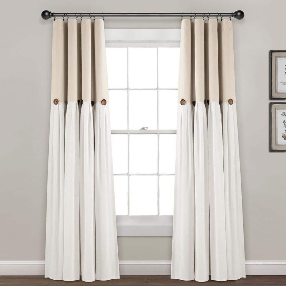 Lush Decor Linen Button Cotton Blend Blackout Curtain Single Panel