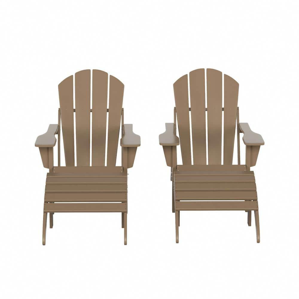 Polytrends  Laguna All Weather Poly Outdoor Patio Adirondack Chair Conversation Set - (4-Piece) Weathered Wood