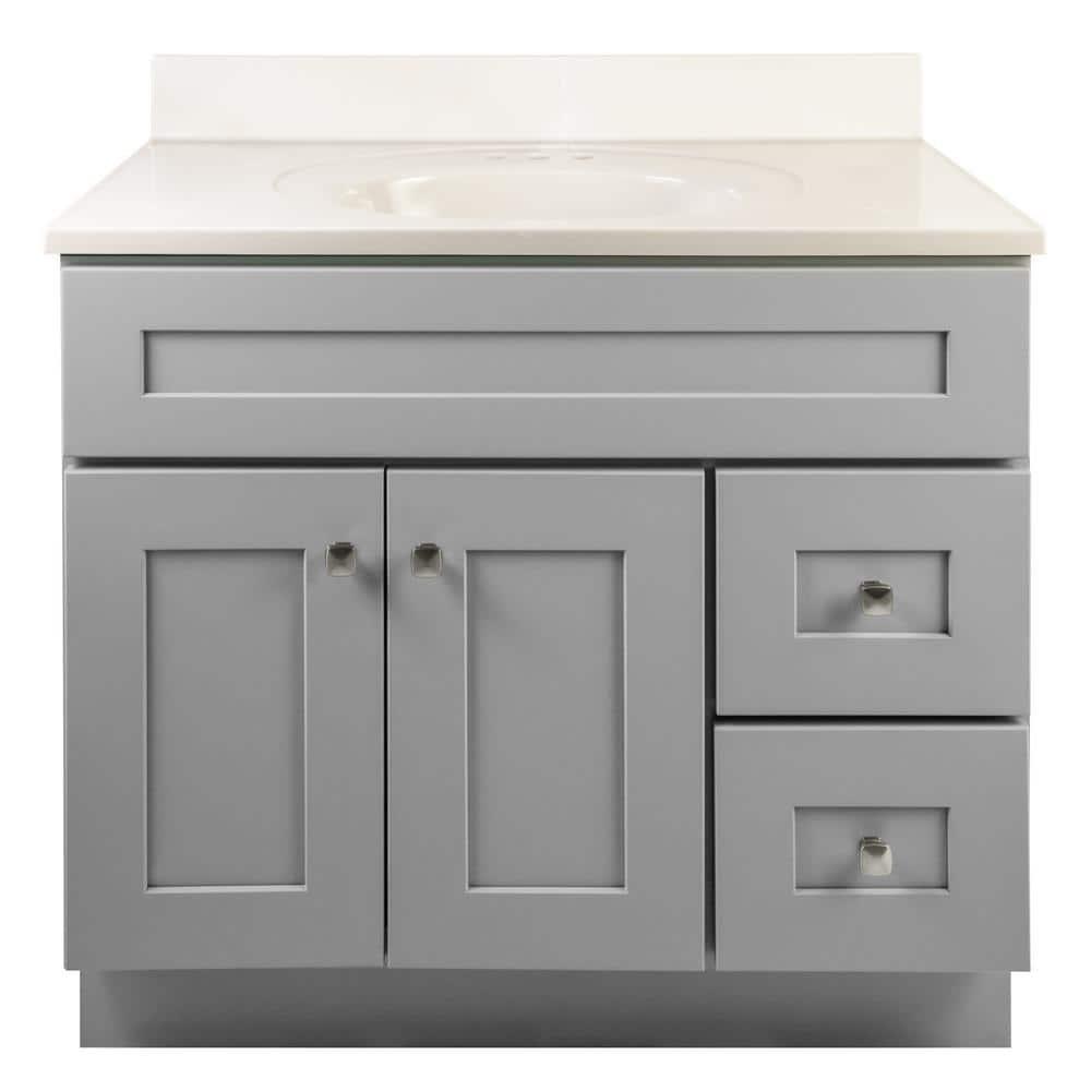 Design House Brookings 37 Inch Solid Wood Bathroom Vanity with Cultured Marble Top, Assembled, Sherwin Williams® Gray – Design House, 216127
