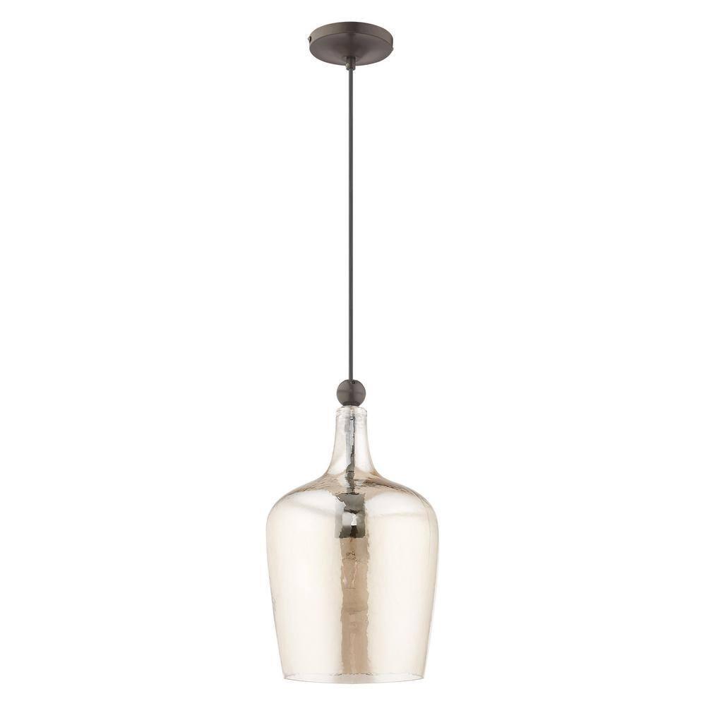 Livex Lighting Art Glass 1 - Light Pendant in  English Bronze