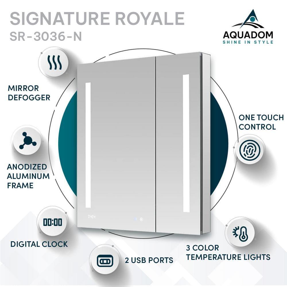 AQUADOM AQUADOM Signature Royale LED Medicine Cabinet with Defogger, Electrical Outlets, Digital Clock, Dimmer, Adjustable LED 3X Magnifying Mirror