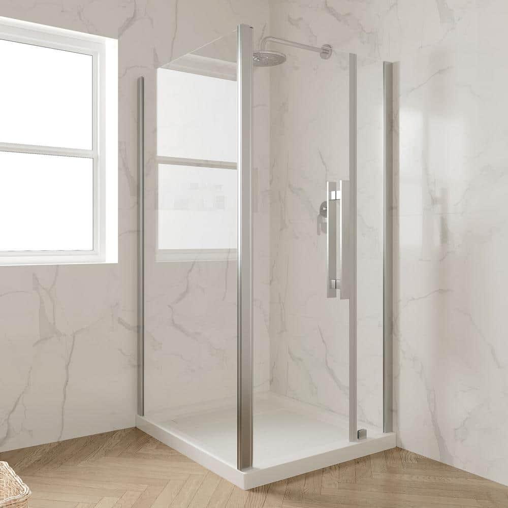 OVE Decors 36" x 32" Rectangle Shower Base Pan, White Acrylic, Center Drain, Reversible Design