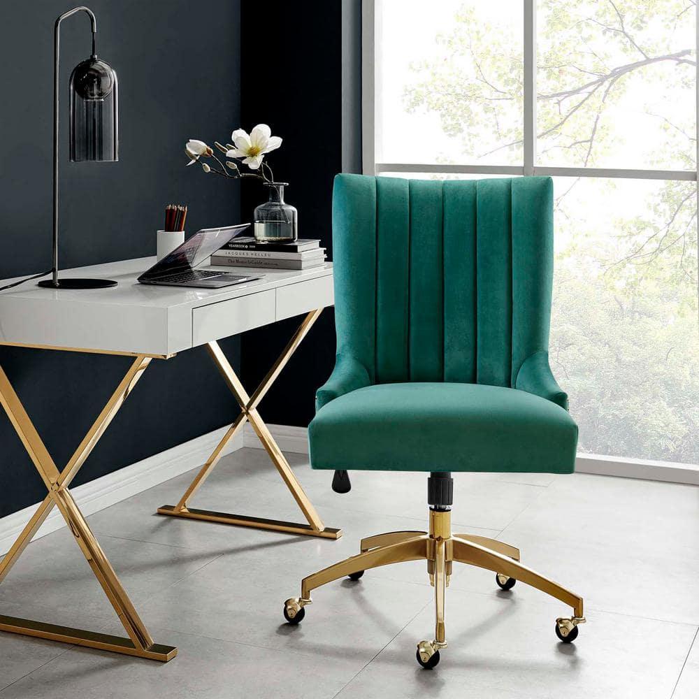 Empower Channel Tufted Performance Velvet Office Chair Gold Teal - Modway: Swivel Desk Chair with Casters, Adjustable Height