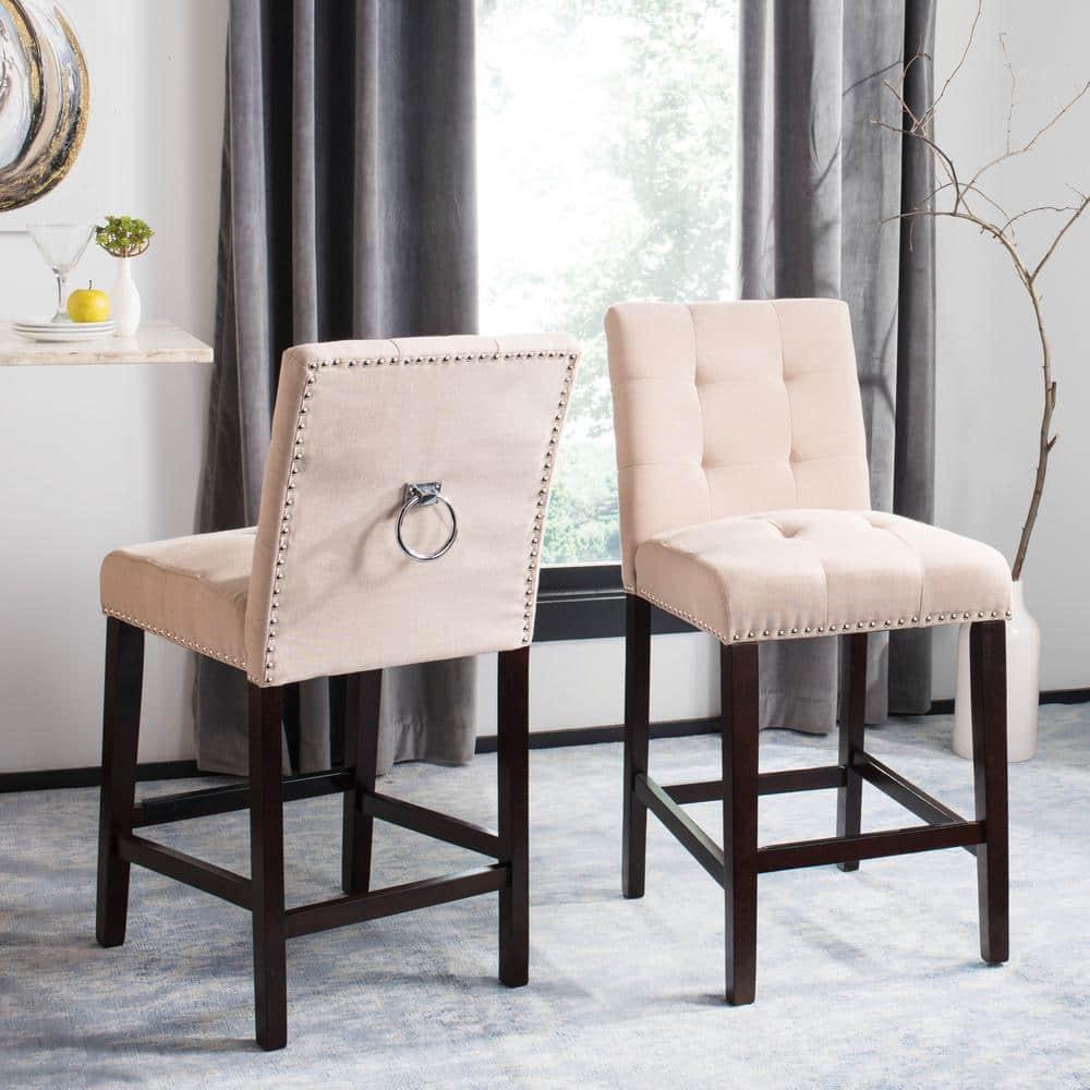 Nikita Counter Stool (Set of 2) - BST6303 - Beige/Espresso - Safavieh