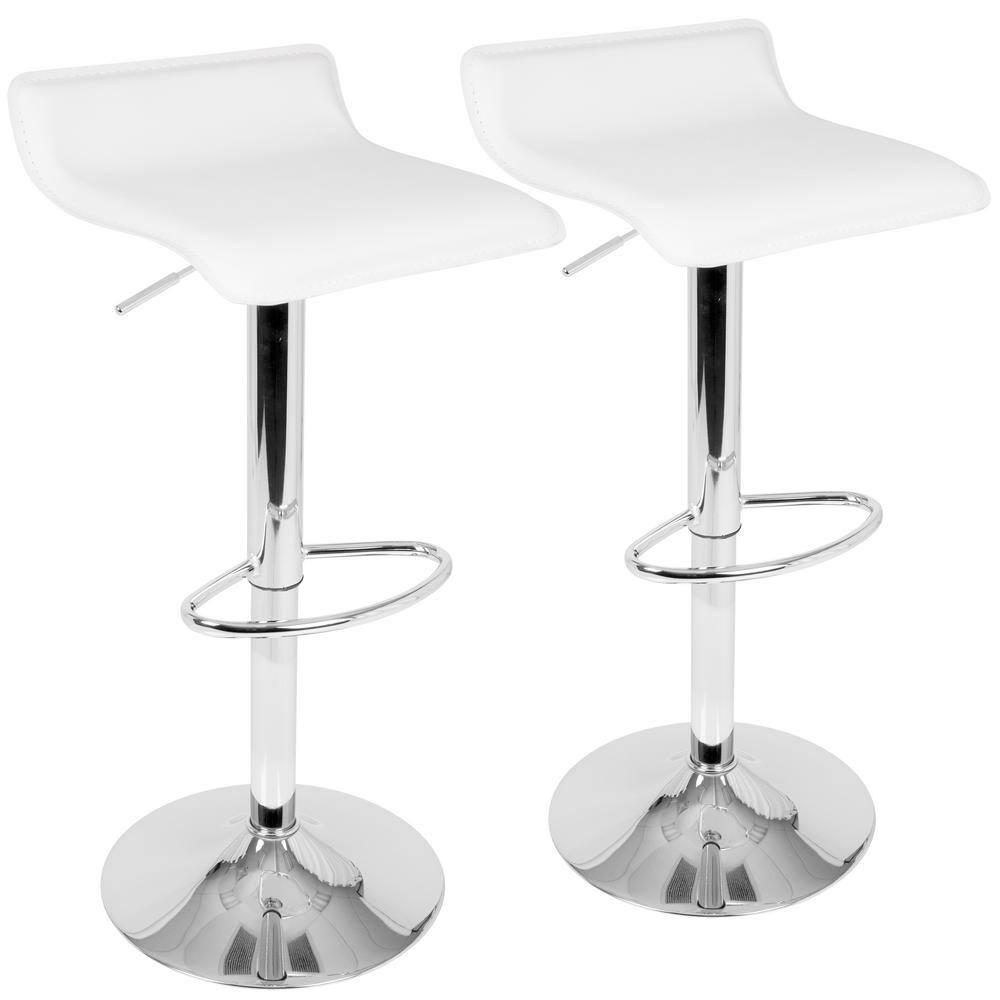 Set of 2 Ale Contemporary Adjustable Barstool White - Lumisource: Chrome-Plated, Swivel, Low Back