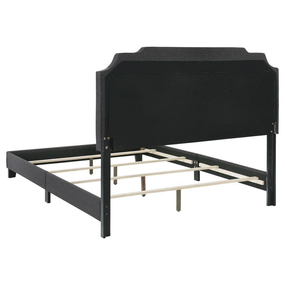 Gray Upholstered Queen Bed with Nailhead Trim and Wood Frame