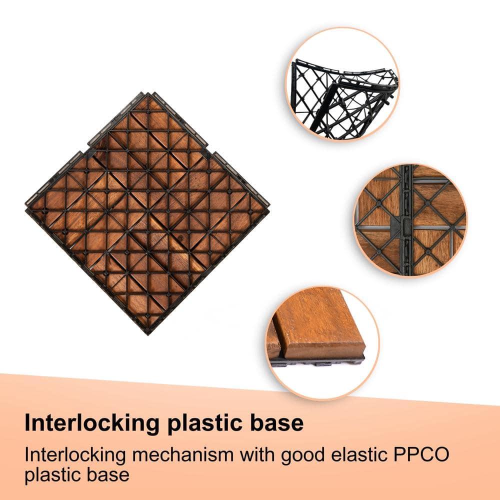 12" x 12" Brown Acacia Wood Interlocking Deck Tiles Set