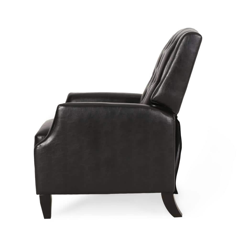 Noble House Steinaker Faux Leather Tufted Pushback Recliner, Midnight Black and Dark Brown