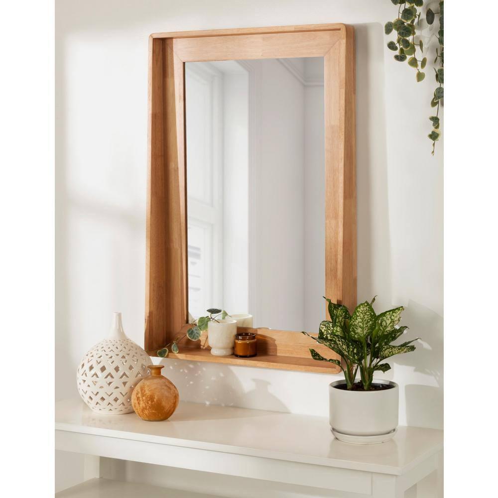 Kate & Laurel All Things Decor 24" x 36" Basking Decorative Wall Mirror with Shelf Natural: Scandinavian Design, No Assembly Required