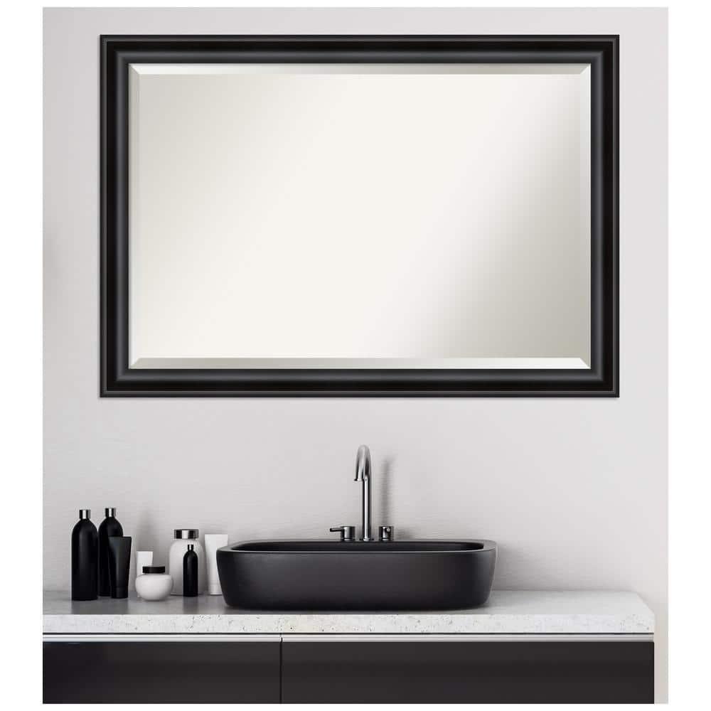 Amanti Art Beveled Bathroom Wall Mirror - Grand Black Narrow Frame Outer Size: 40 x 28 in