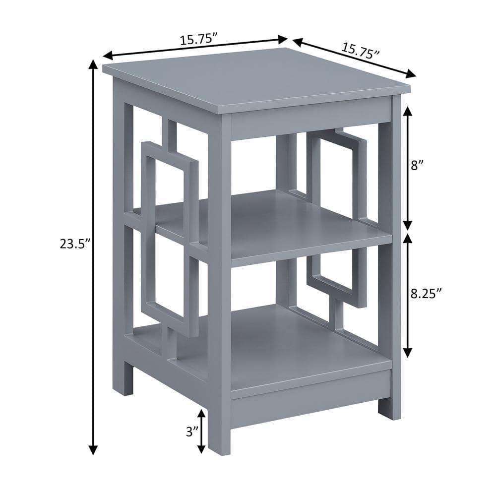 Convenience Concepts Town Square End Table with Shelves in Gray Wood Finish