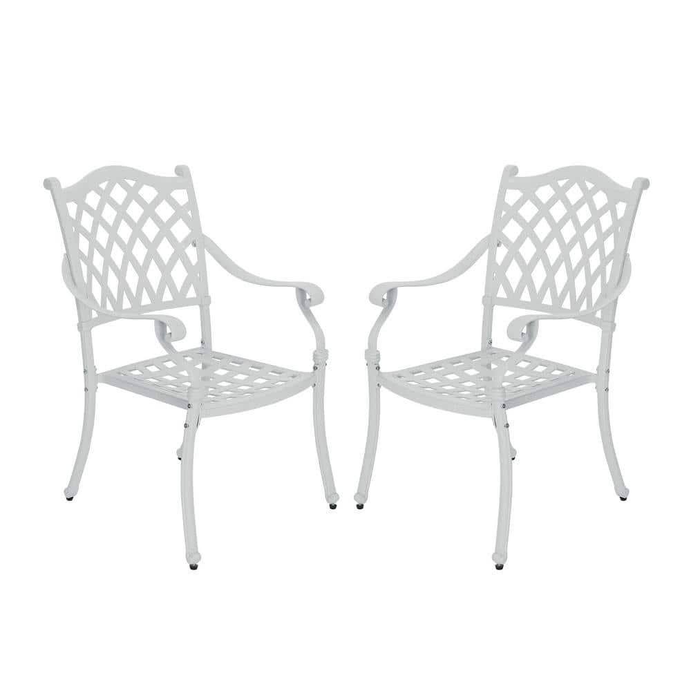 Mondawe Cast Aluminum Chair Woven Slatted AL Dining Chair White